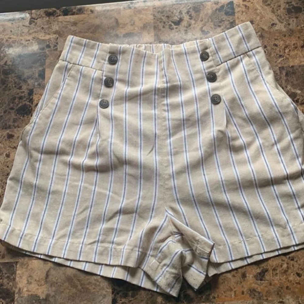 Tan colored striped shorts